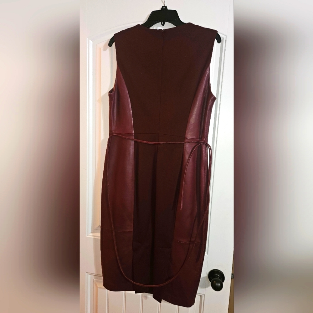 Antonio Melani Burgundy Sleeveless Leather Front Dress size 12 worn once
